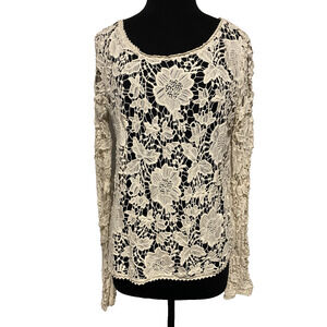 Freeway Womens Blouse Fairy Large Ivory Lace Feminine Boho Floral Festival Top